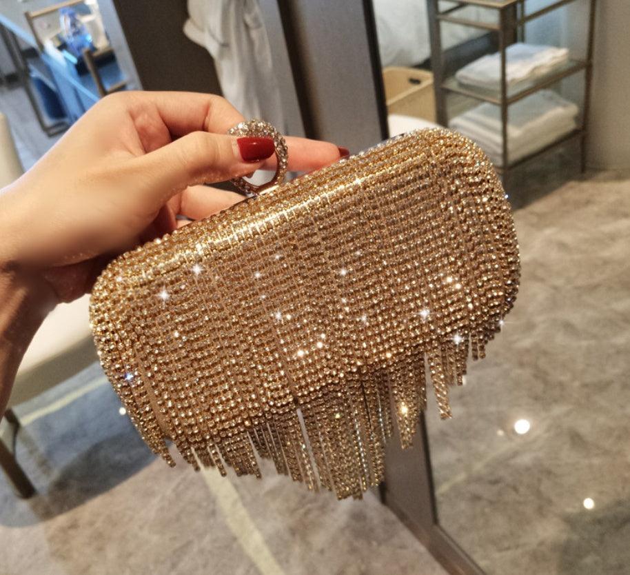 new shiny diamond ladies fringed hand bag bag bag bag night party party bride Xiekua package - fadidesign