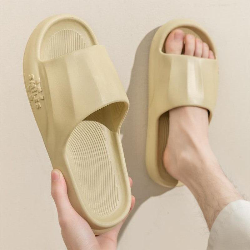 New Solid Striped Peep-toe Home Slippers Women Men House Shoes Non-slip Floor Bathroom Slippers For Couple - fadidesign