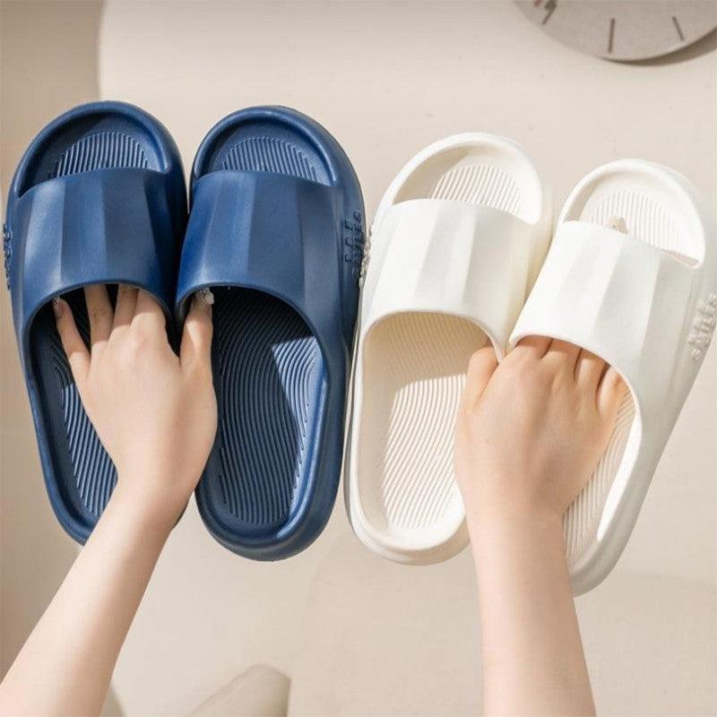 New Solid Striped Peep-toe Home Slippers Women Men House Shoes Non-slip Floor Bathroom Slippers For Couple - fadidesign