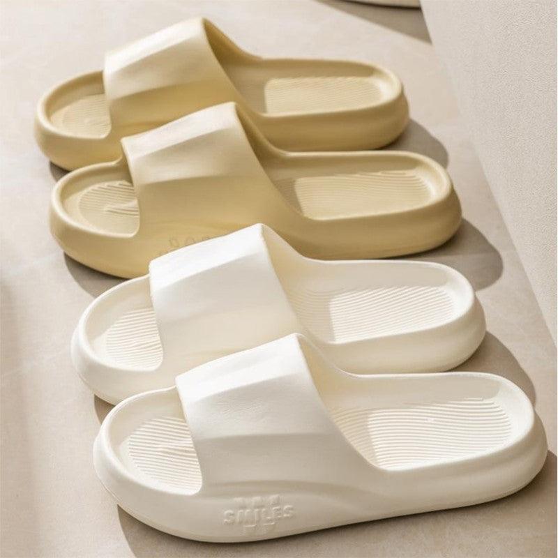 New Solid Striped Peep-toe Home Slippers Women Men House Shoes Non-slip Floor Bathroom Slippers For Couple - fadidesign