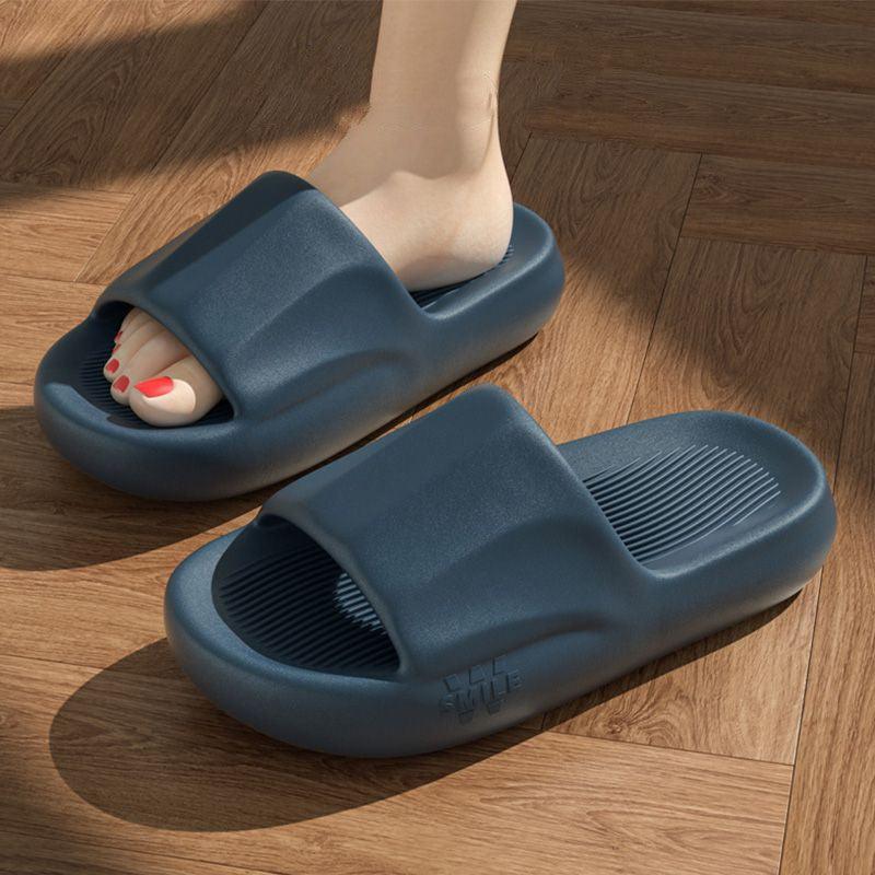 New Solid Striped Peep-toe Home Slippers Women Men House Shoes Non-slip Floor Bathroom Slippers For Couple - fadidesign