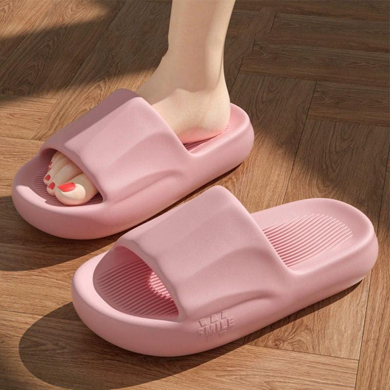 New Solid Striped Peep-toe Home Slippers Women Men House Shoes Non-slip Floor Bathroom Slippers For Couple - fadidesign