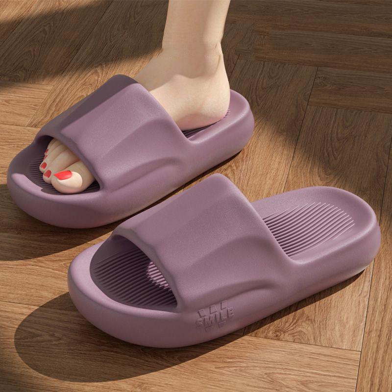 New Solid Striped Peep-toe Home Slippers Women Men House Shoes Non-slip Floor Bathroom Slippers For Couple - fadidesign