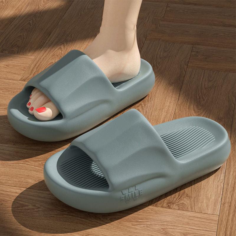 New Solid Striped Peep-toe Home Slippers Women Men House Shoes Non-slip Floor Bathroom Slippers For Couple - fadidesign