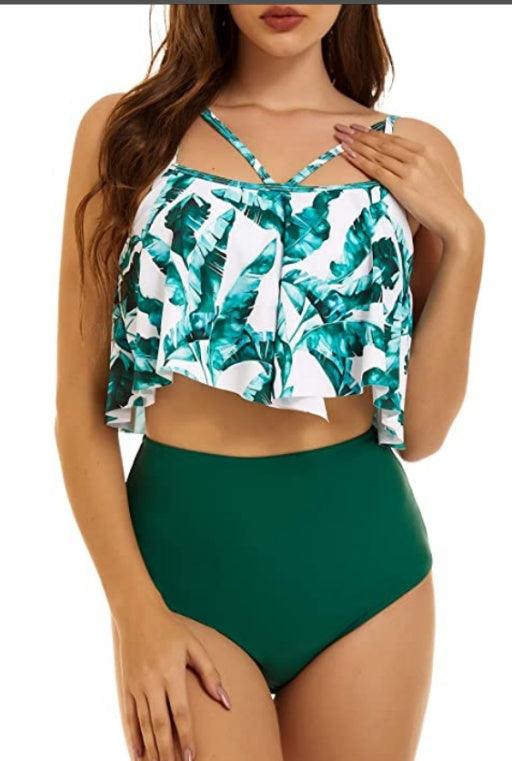 New Style Swimsuit Double Layer Lotus Leaf Tropical Rain Forest High Waist Split Swimsuit - fadidesign