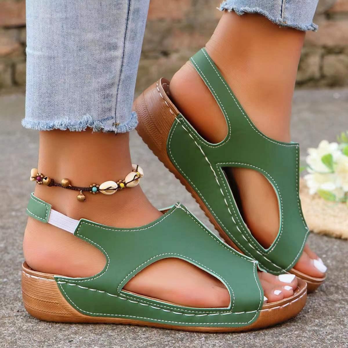 New Summer Wedges Sandals With Elastic Band Design Casual Fish Mouth Shoes For Women - fadidesign