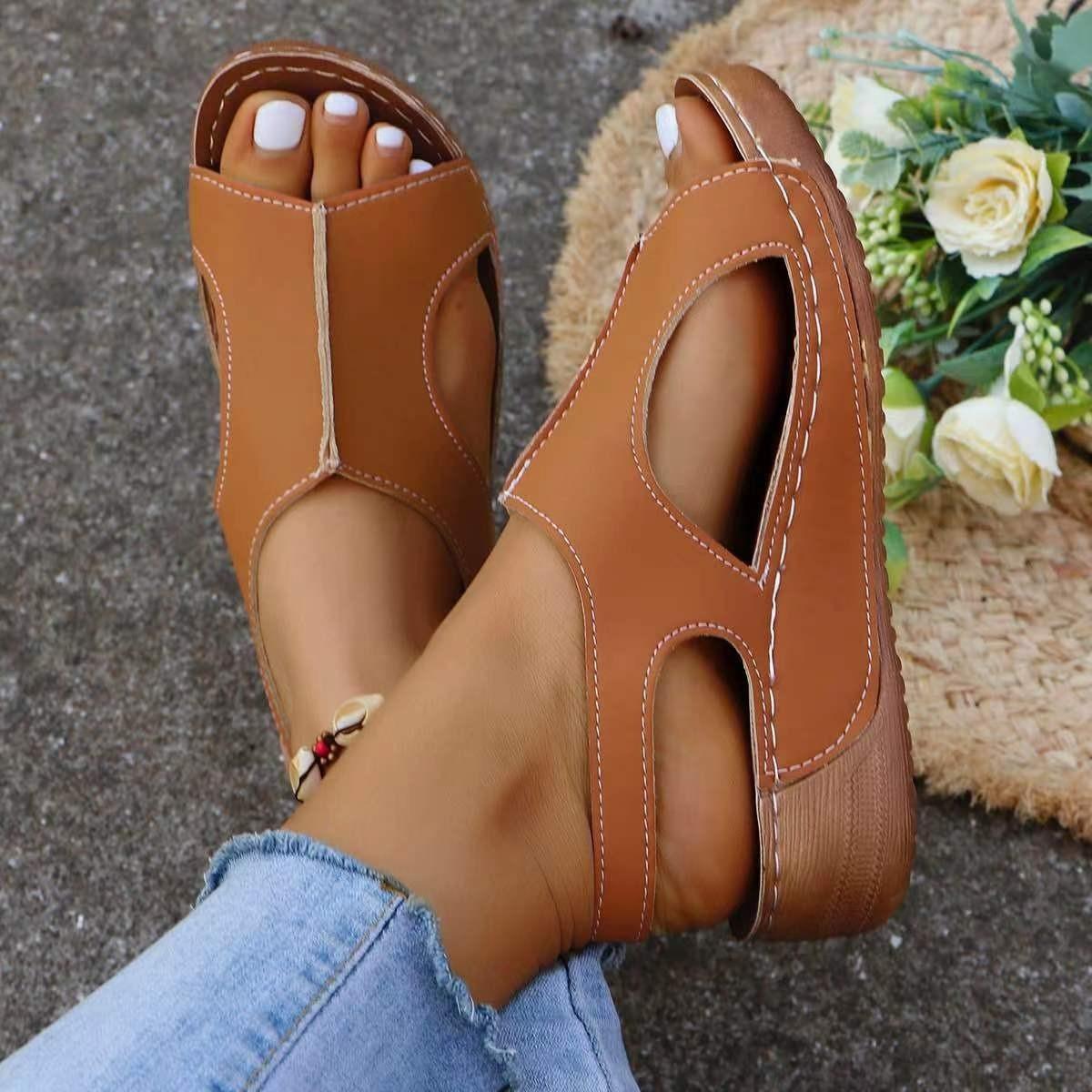 New Summer Wedges Sandals With Elastic Band Design Casual Fish Mouth Shoes For Women - fadidesign