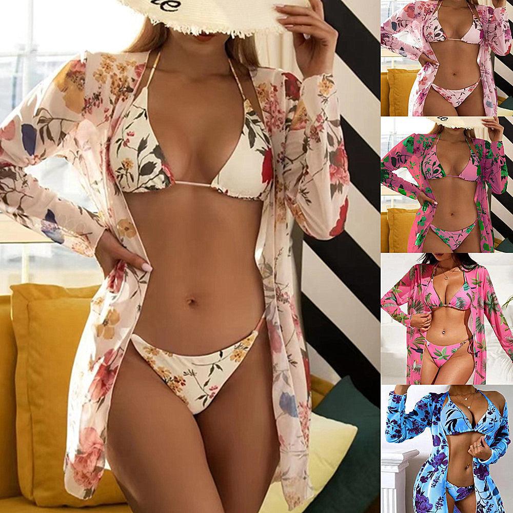 New Swimsuit Women's Printed Mesh Three-piece Blouse - fadidesign