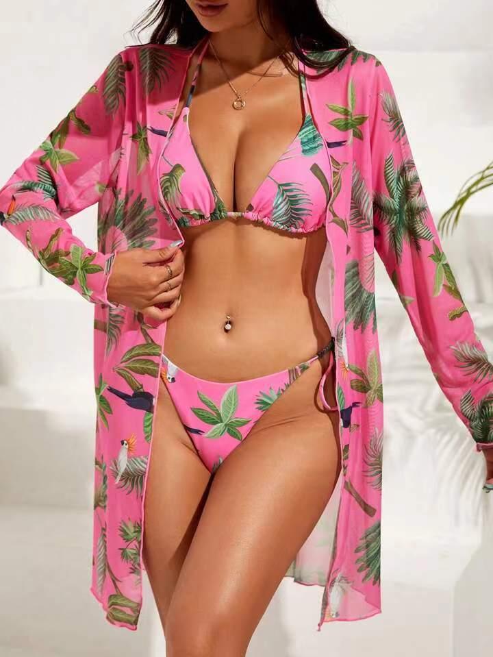 New Swimsuit Women's Printed Mesh Three-piece Blouse - fadidesign