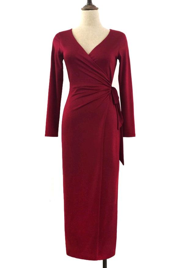 New V-neck Tie Waist Slim Slimming Dress - fadidesign