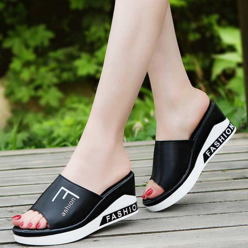 New Wedge Heel Mid-Heel Slippers Women - fadidesign