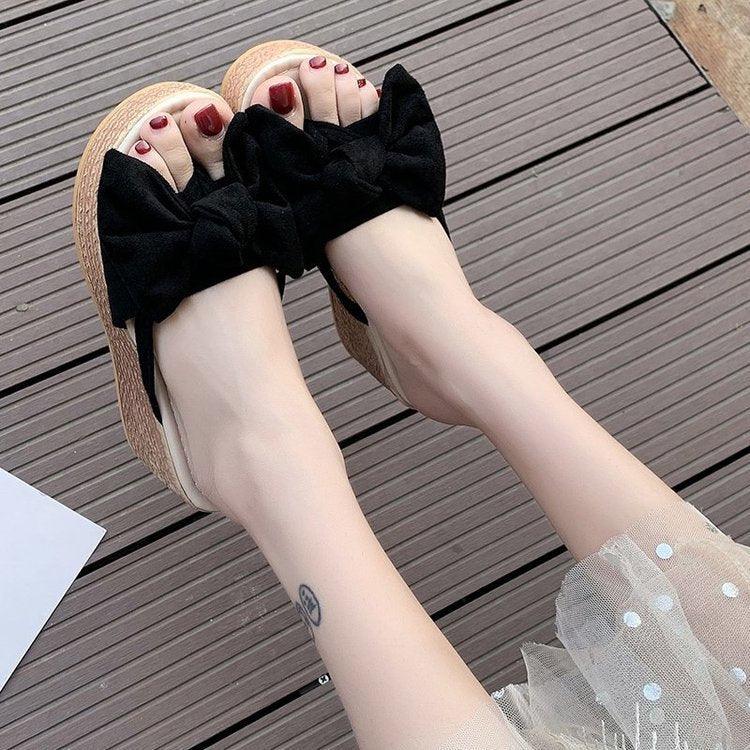 New Women's Sandals And Slippers With Bow-Knot Platform Wedge Slippers Women - fadidesign