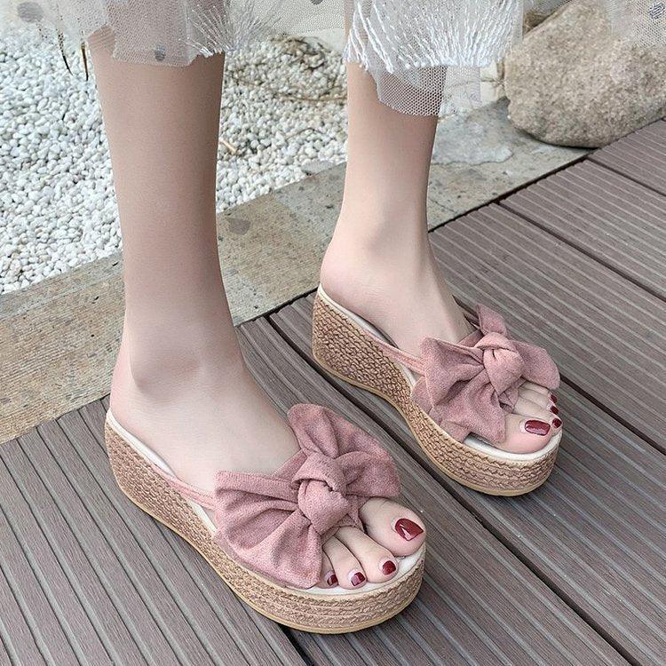 New Women's Sandals And Slippers With Bow-Knot Platform Wedge Slippers Women - fadidesign