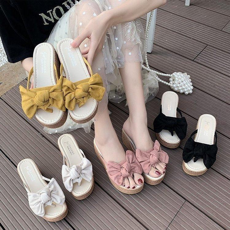 New Women's Sandals And Slippers With Bow-Knot Platform Wedge Slippers Women - fadidesign