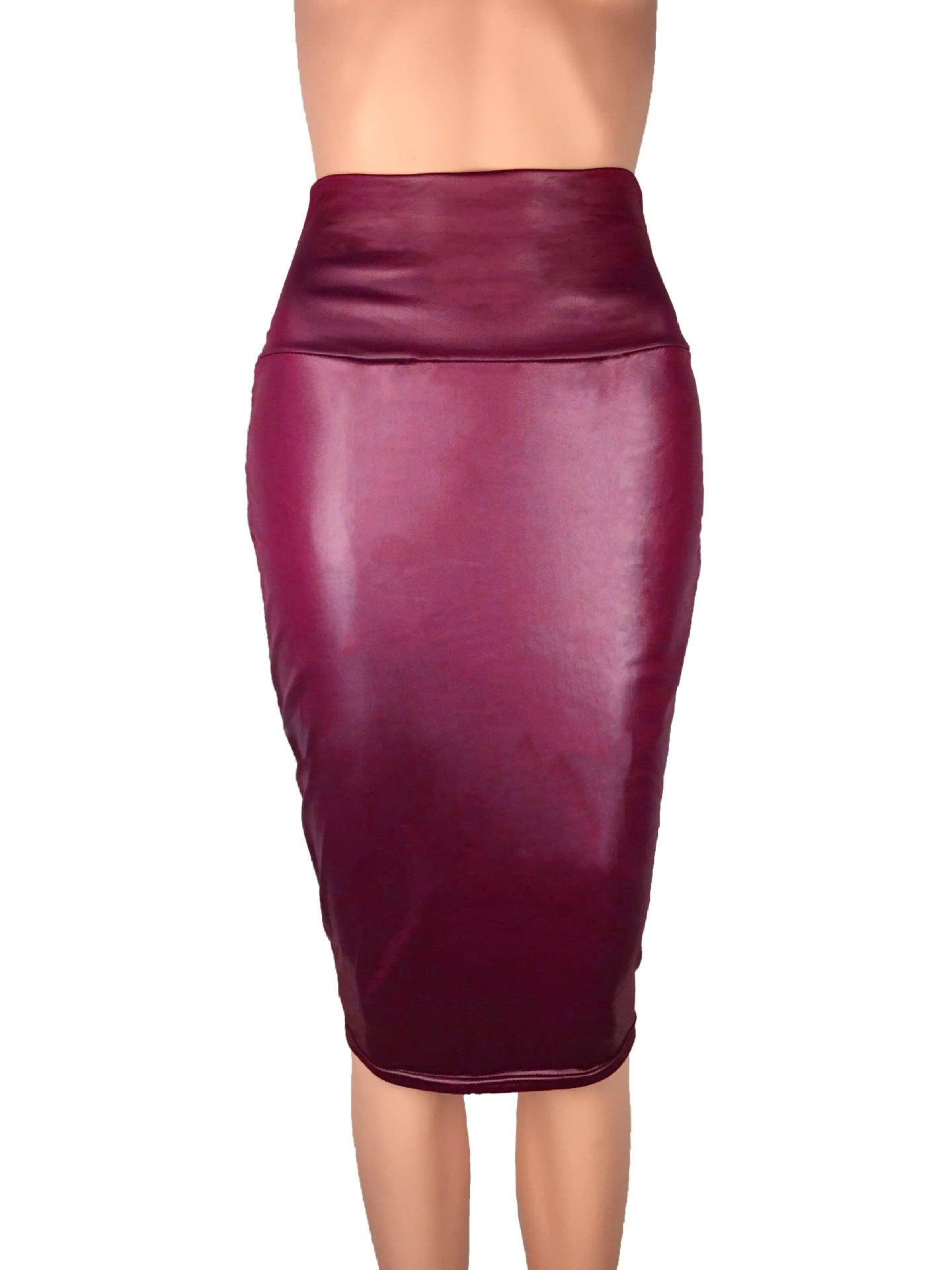 Newly Women High Waist Faux Leather Pencil Skirt Bodycon Skirt Solid Sexy OL Office Skirts - fadidesign