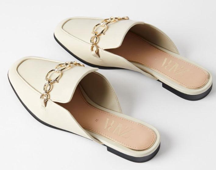 Nude Sheep Leather Half Slippers Women Toe Flat Shoes Women - fadidesign