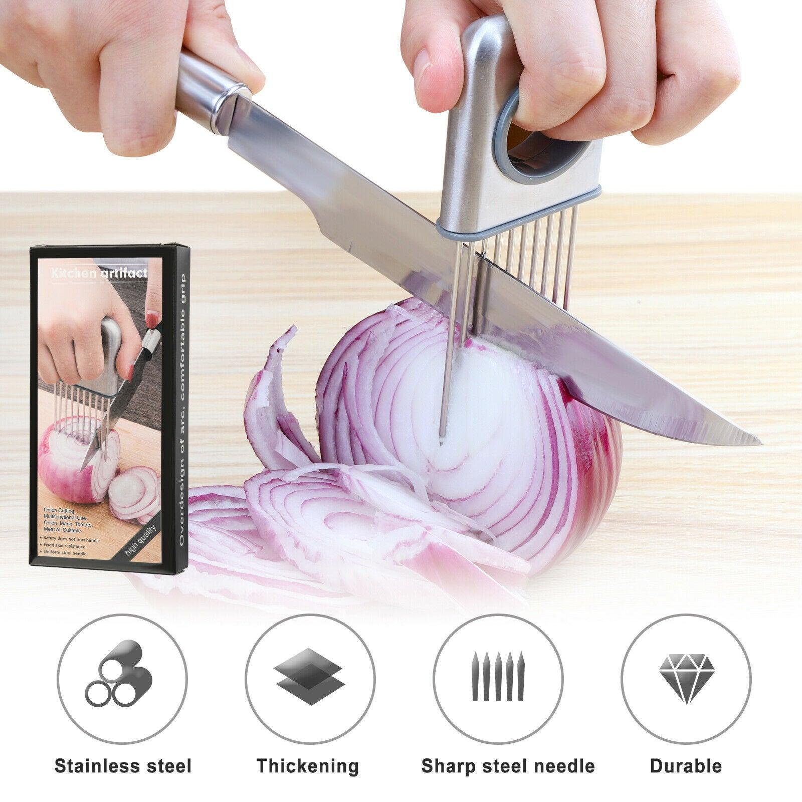 Onion Holder Slicer Vegetable tools Tomato Cutter Stainless Steel Kitchen Gadget - fadidesign