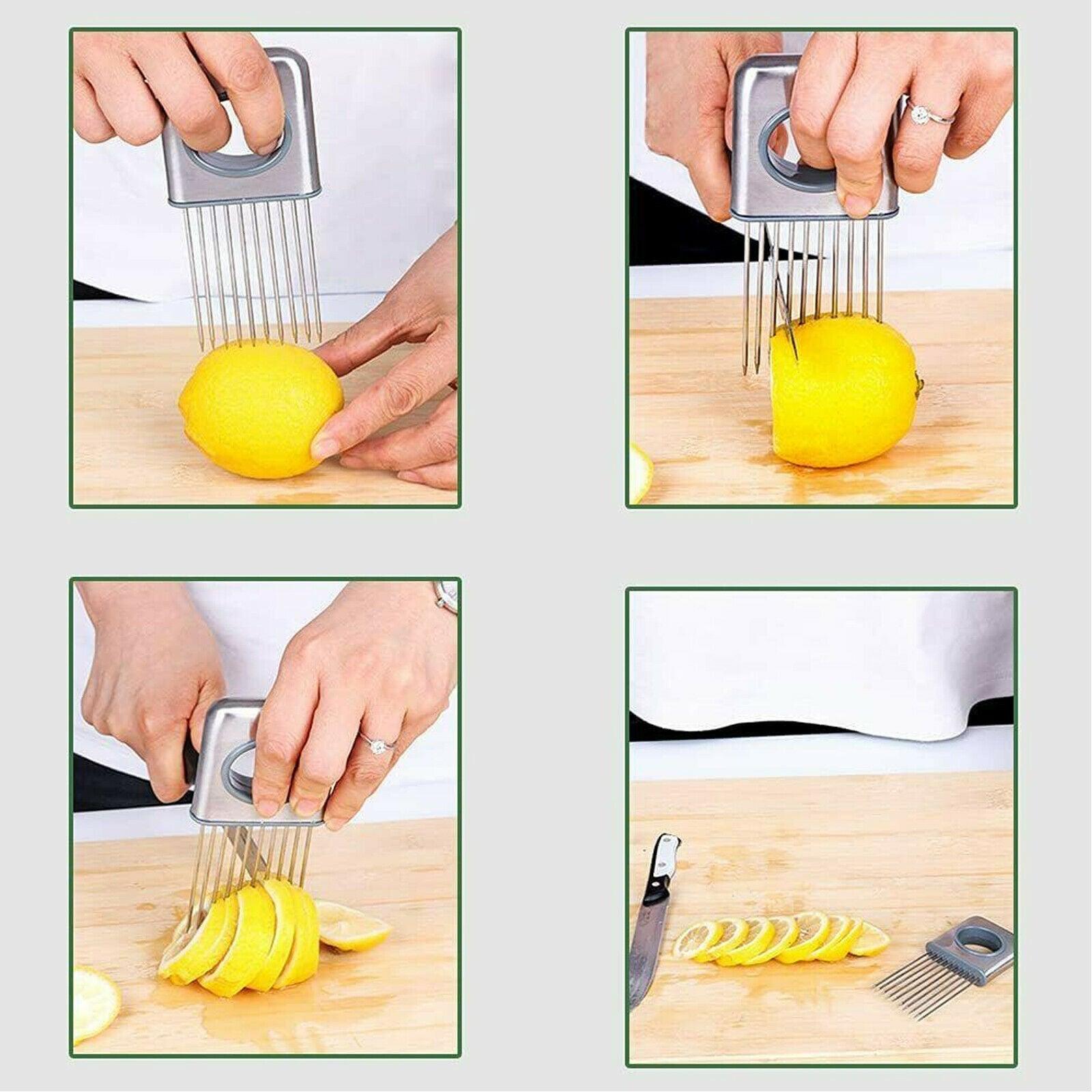 Onion Holder Slicer Vegetable tools Tomato Cutter Stainless Steel Kitchen Gadget - fadidesign