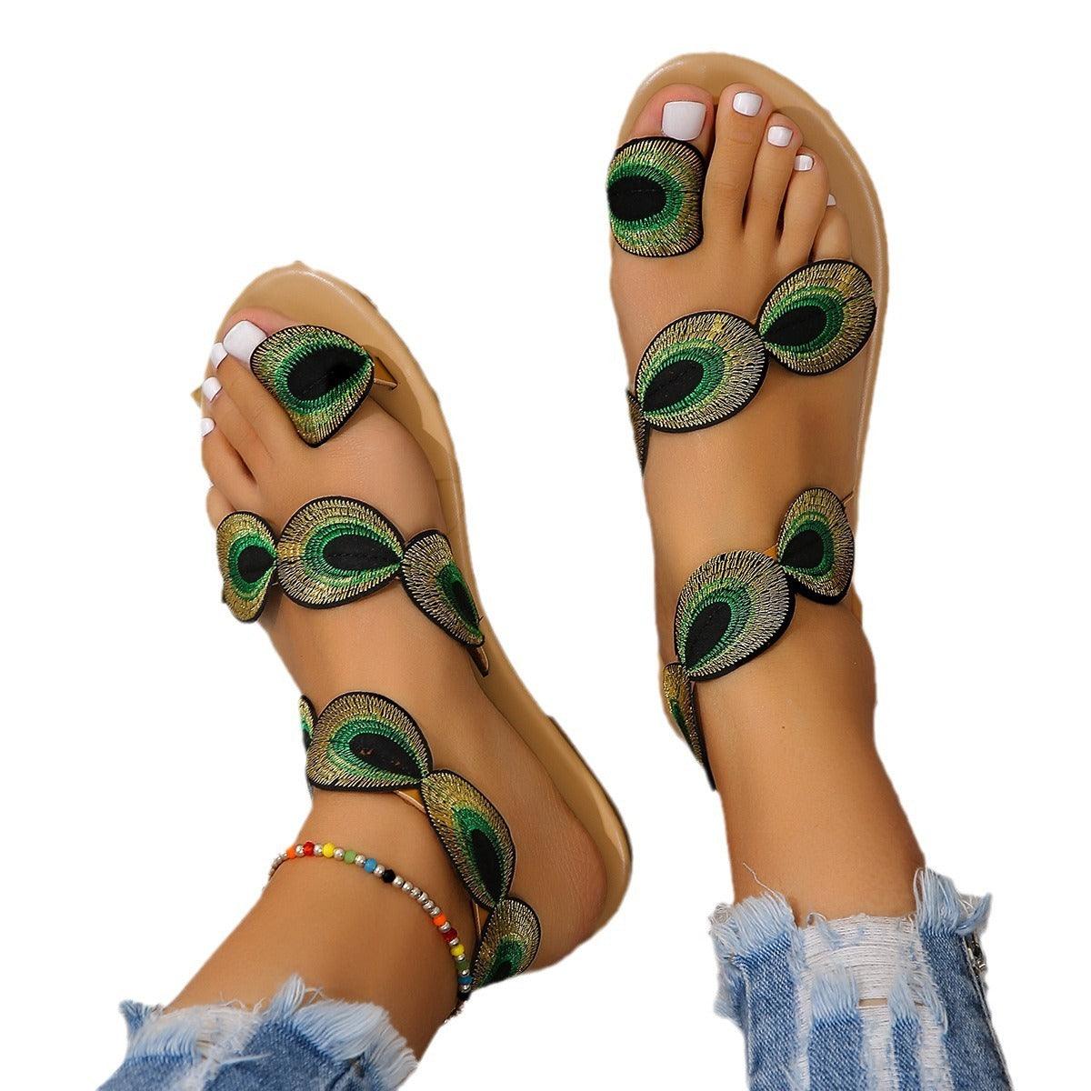 Peacock Eye Hair Beach Slippers Women - fadidesign