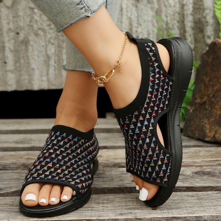 Peep-toe Sandals For Sports Summer Heart-shaped Print Mesh Shoes Women - fadidesign