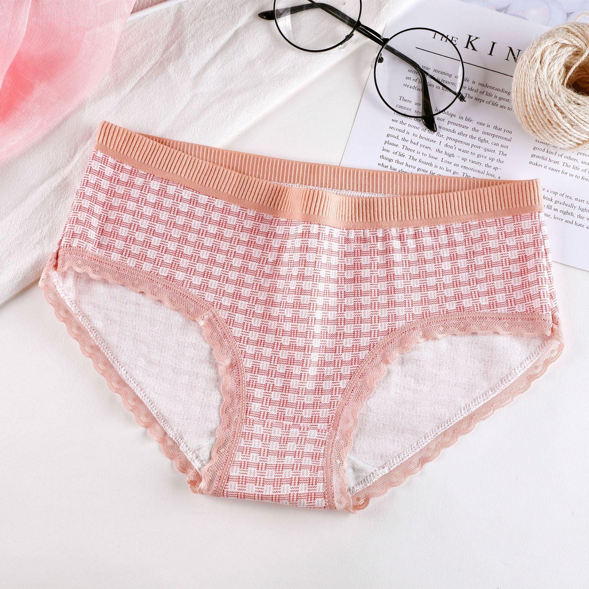 Plaid Printed Cotton Underwear For Women - fadidesign