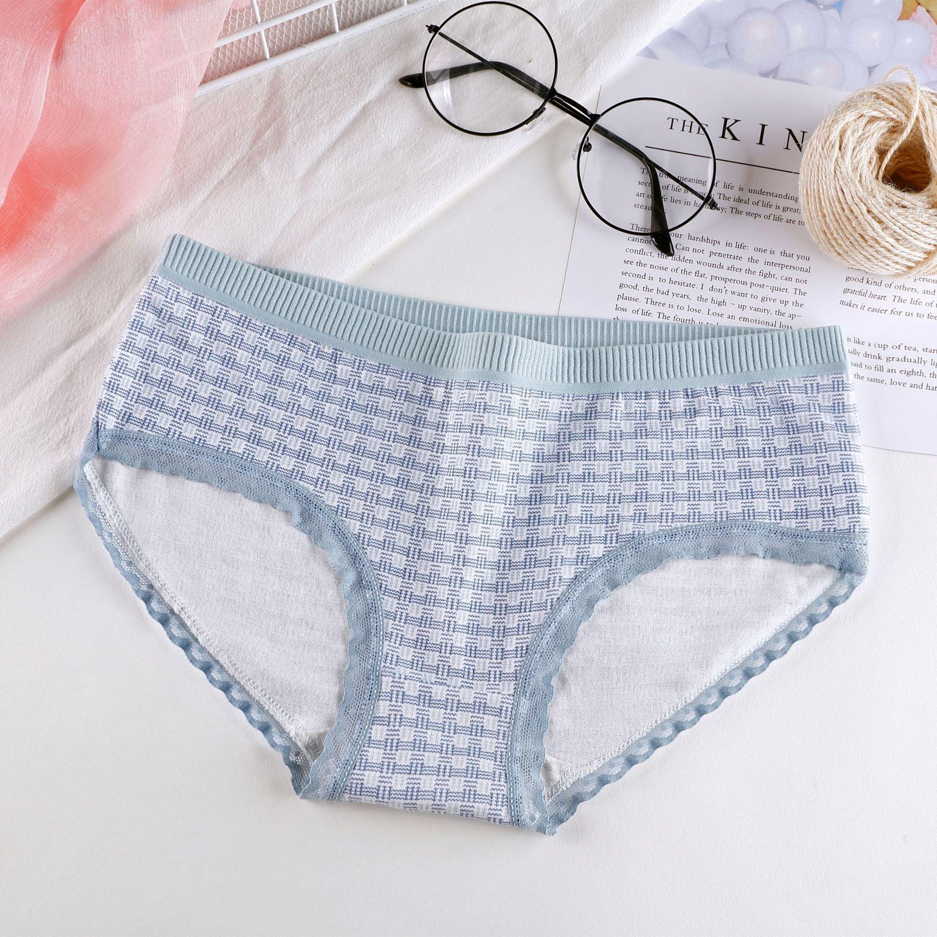 Plaid Printed Cotton Underwear For Women - fadidesign