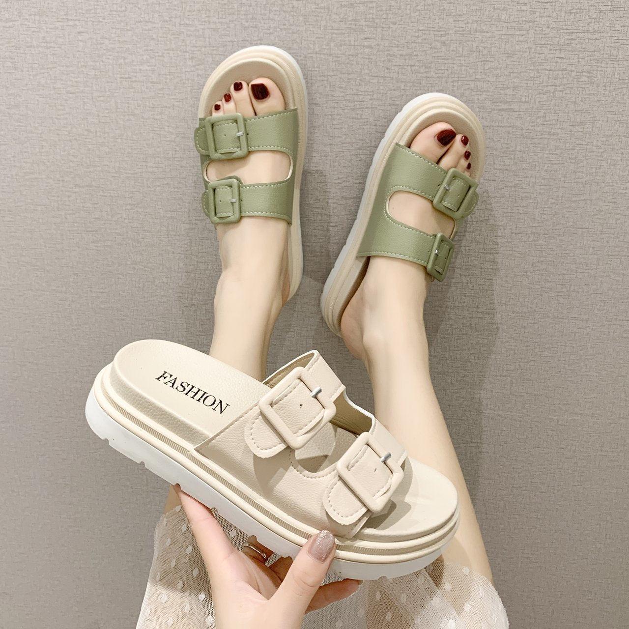 Platform Slippers Sandals Women Buckle Slippers Thick Sole Sandals Women Shoes Summer Leisure Hollow Open Toe Slides - fadidesign