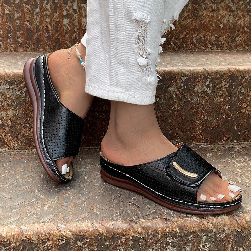 Platform Slippers Summer Hollow Velcro Design Sandals Women Shoes - fadidesign