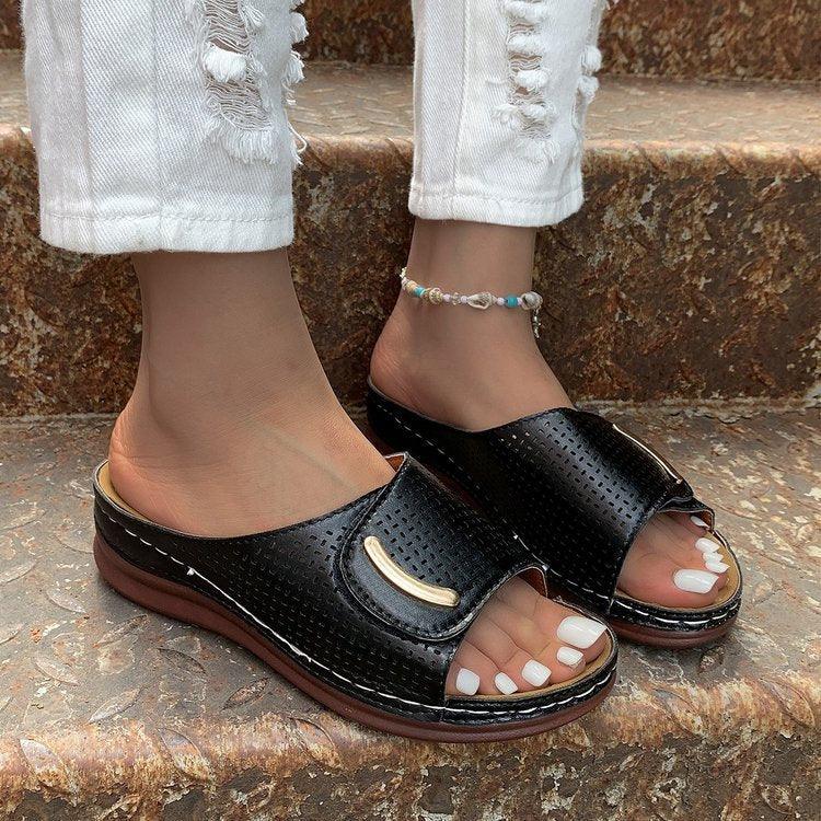 Platform Slippers Summer Hollow Velcro Design Sandals Women Shoes - fadidesign