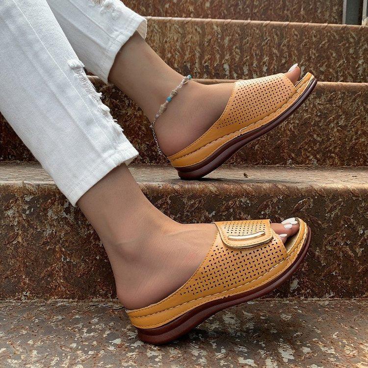 Platform Slippers Summer Hollow Velcro Design Sandals Women Shoes - fadidesign