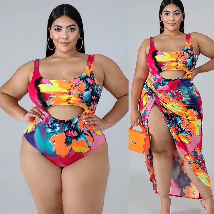 Plus Size Swimsuit One-piece Skirt Print Plus Size Swimsuit - fadidesign