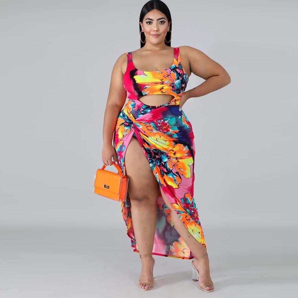 Plus Size Swimsuit One-piece Skirt Print Plus Size Swimsuit - fadidesign