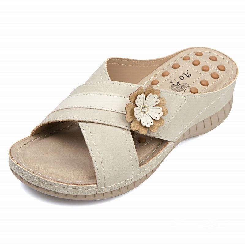 Plus Sizes Wedge Flower Beach Slippers For Women - fadidesign