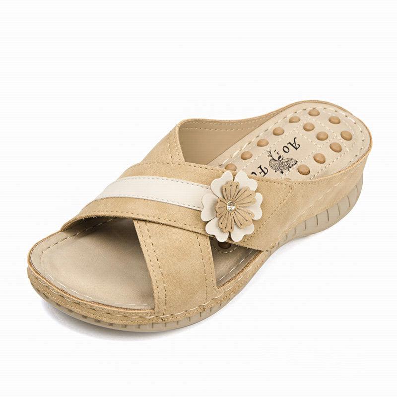 Plus Sizes Wedge Flower Beach Slippers For Women - fadidesign