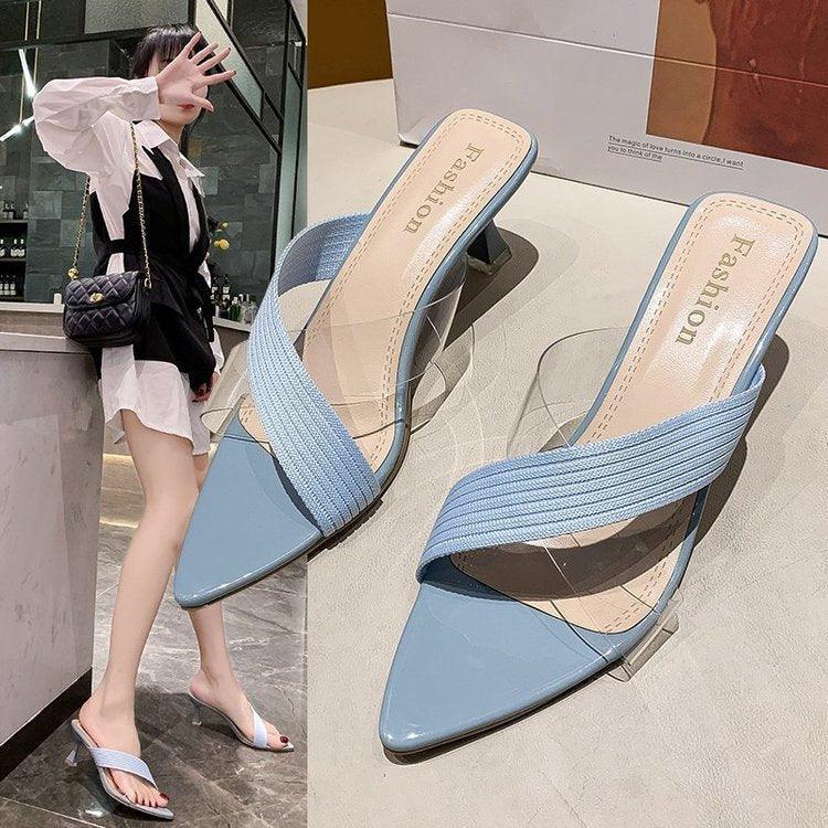 Pointed Stiletto Transparent Cross-strap Sandals And Slippers Women - fadidesign