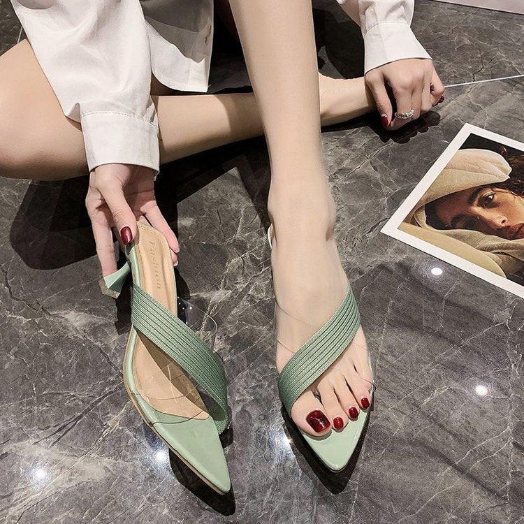 Pointed Stiletto Transparent Cross-strap Sandals And Slippers Women - fadidesign