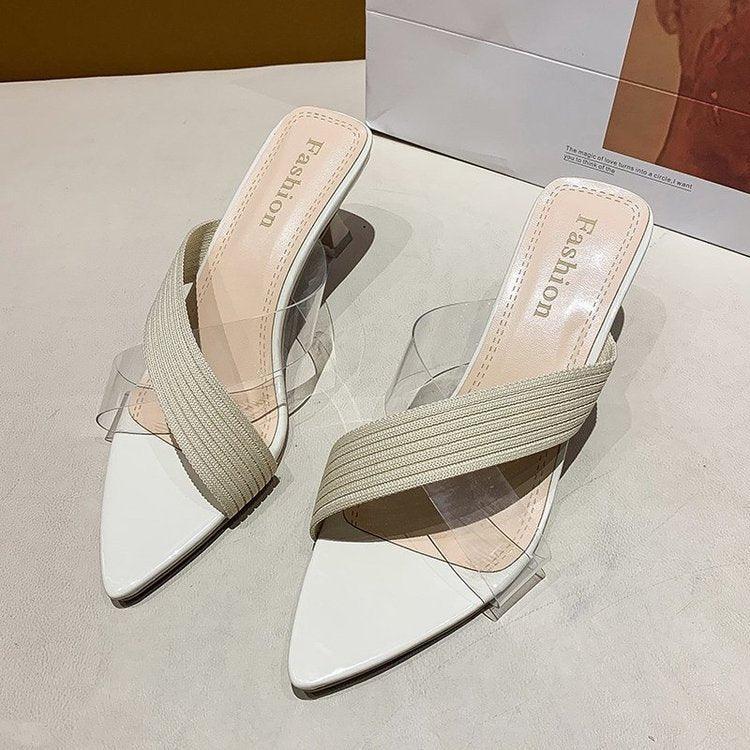 Pointed Stiletto Transparent Cross-strap Sandals And Slippers Women - fadidesign