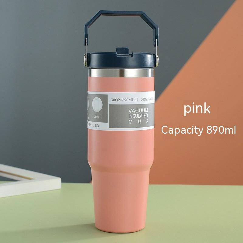 Portable Car Cup Stainless Steel Cup Travel Sports Water Bottle With Handle Cover Coffee Tumbler Cup - fadidesign