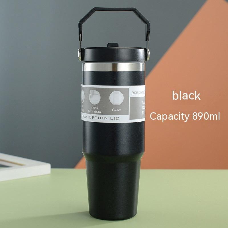 Portable Car Cup Stainless Steel Cup Travel Sports Water Bottle With Handle Cover Coffee Tumbler Cup - fadidesign