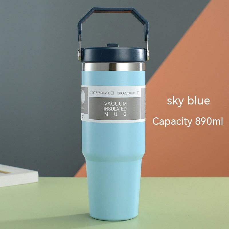 Portable Car Cup Stainless Steel Cup Travel Sports Water Bottle With Handle Cover Coffee Tumbler Cup - fadidesign