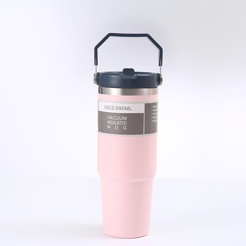 Portable Car Cup Stainless Steel Cup Travel Sports Water Bottle With Handle Cover Coffee Tumbler Cup - fadidesign