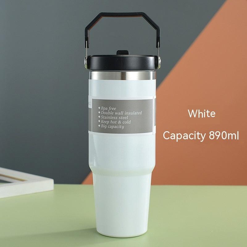 Portable Car Cup Stainless Steel Cup Travel Sports Water Bottle With Handle Cover Coffee Tumbler Cup - fadidesign