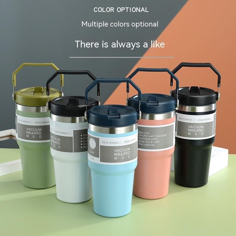 Portable Car Cup Stainless Steel Cup Travel Sports Water Bottle With Handle Cover Coffee Tumbler Cup - fadidesign