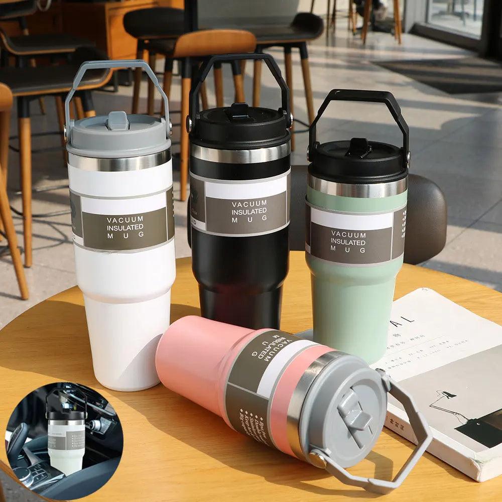 Portable Car Cup Stainless Steel Cup Travel Sports Water Bottle With Handle Cover Coffee Tumbler Cup - fadidesign