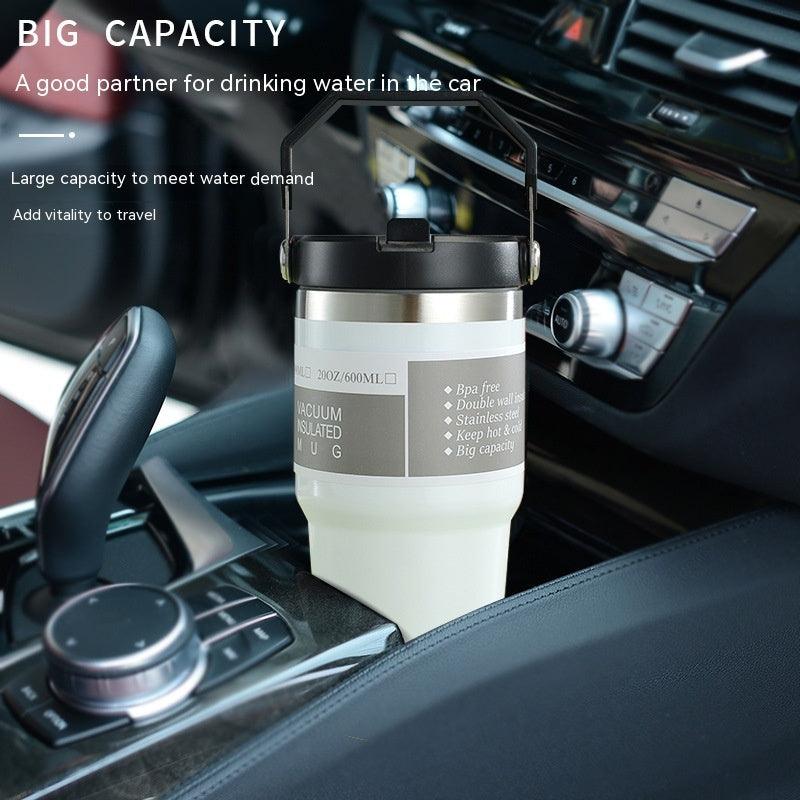 Portable Car Cup Stainless Steel Cup Travel Sports Water Bottle With Handle Cover Coffee Tumbler Cup - fadidesign