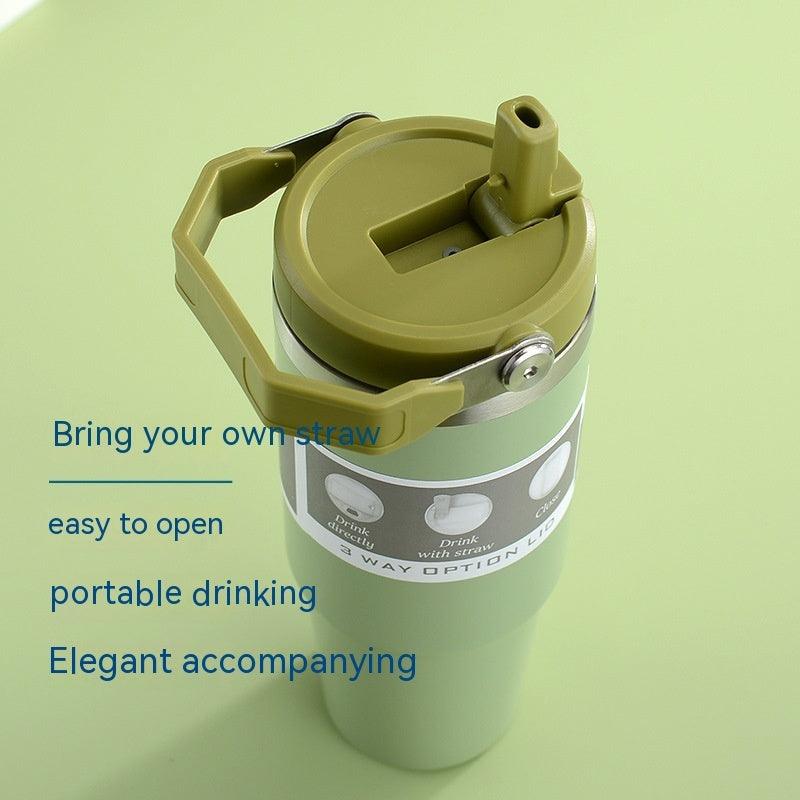 Portable Car Cup Stainless Steel Cup Travel Sports Water Bottle With Handle Cover Coffee Tumbler Cup - fadidesign