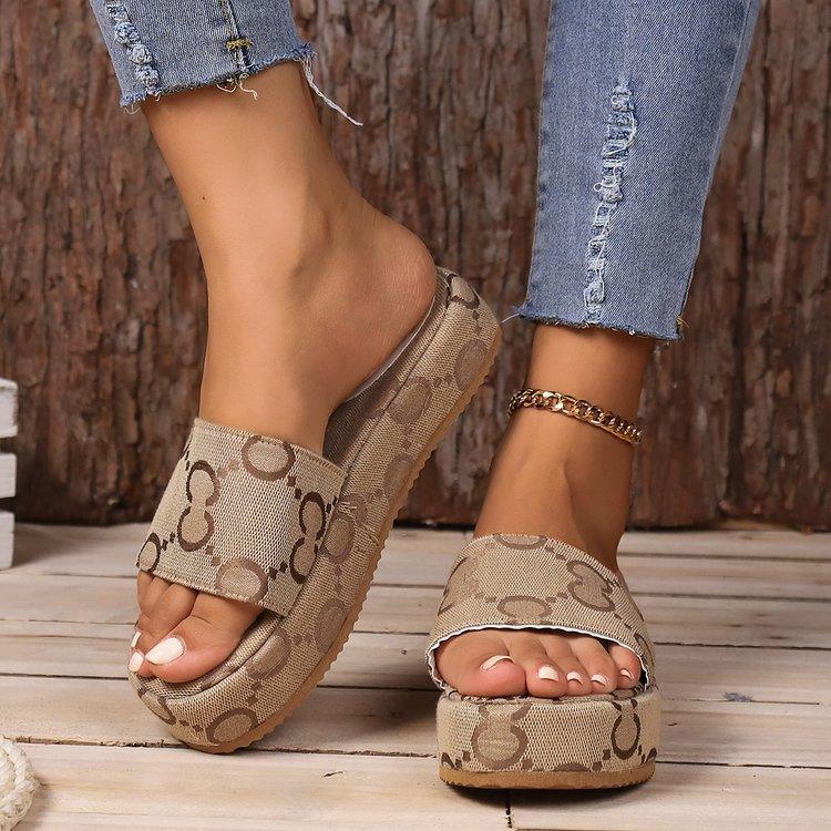 Print Thick-soled Flat Slippers Summer Fashion Casual Outdoor Beach Shoes For Women - fadidesign