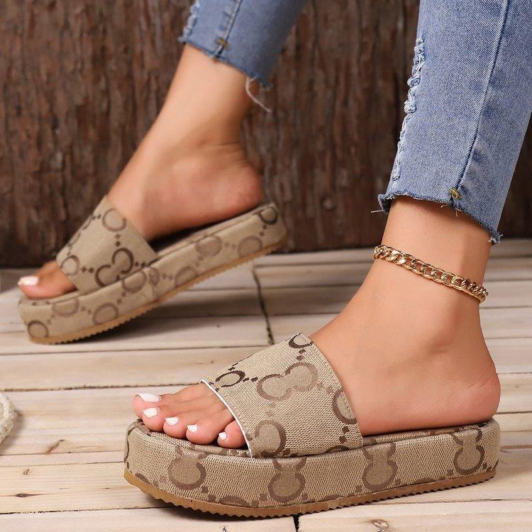 Print Thick-soled Flat Slippers Summer Fashion Casual Outdoor Beach Shoes For Women - fadidesign