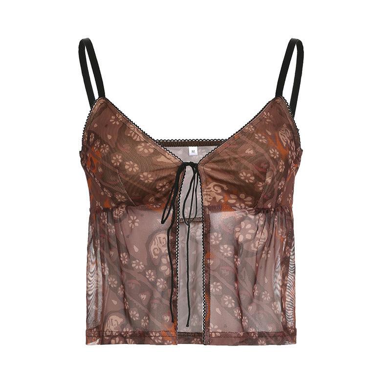 Retro European And American Women's Milk Silk Skin-friendly Small Suspenders Cross-border Sexy Hot Girl Print Straps Bottoming Vest - fadidesign