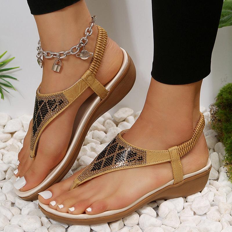 Rhinestones Thong Sandals Bohemia Style Clip Toe Sandals Women Rome Beach Shoes Summer - fadidesign